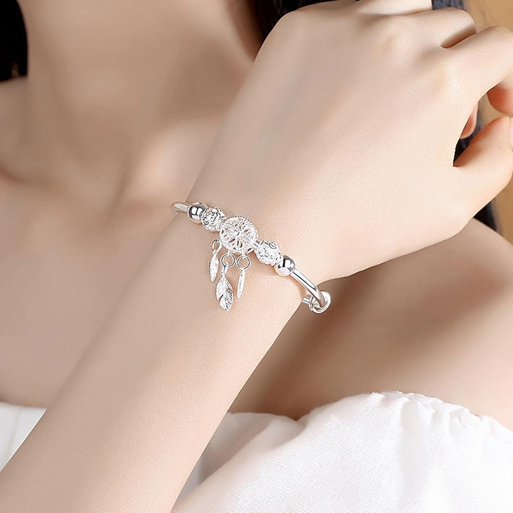 SANNIDHI Silver Bracelet for Women Creative Dreamcatcher Electroplate Bracelet,Adjustable Size,Fashion Stylish Jewelry Bracelet for Girls, With Gift Box SANNIDHI Silver Bracelet for Women Creative Dreamcatcher Electroplate Bracelet,Adjustable Size,Fashion Stylish Jewelry Bracelet for Girls, With Gift Box